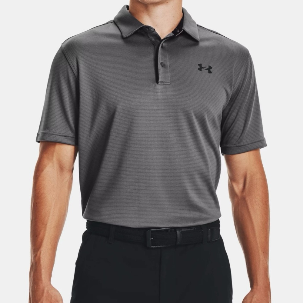 Under Armour Gray Athletic Golf Polo Shirt Men’s LG Loose Fit